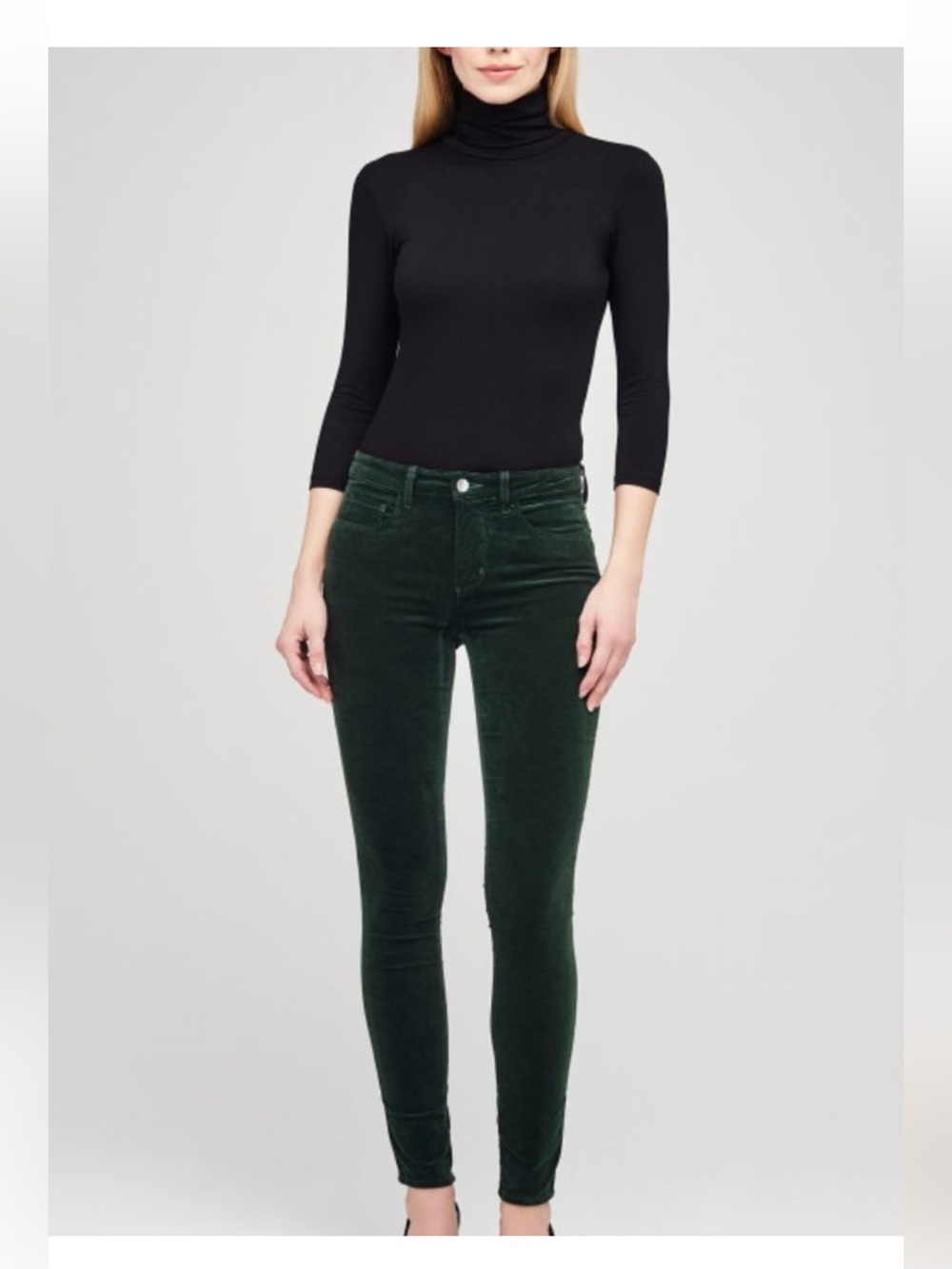 L’AGENCE Marguerite High Rise Green Velvet Skinny Jean in Moss Size 25
